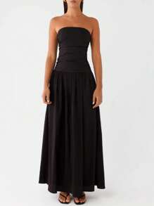 2025 Women Y2k Strapless Maxi Dress Tube Top Dress Elegant Long Dress Summer Beach Vacation Dress Off The Shoulder Dresses Sleeveless A Line Flowy Dress Wedding Party Formal Cocktail Dresses Bohemian Clothes Dress - 黑色 - 查看 4