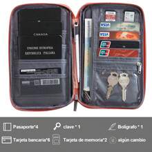 Cartera para Pasaporte de Viaje - Funda Pasaporte Organizador Bolsa Multifuncional para Almacenamiento de Documentos de Viaje con Cremallera Impermeable Unisex para Familiar de Gran Capacidad (Negro /Rose) - L rosa 23*14*3cm - Ver 4