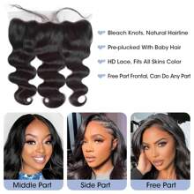 Brazilian Human Hair Bundles With Frontal Body Wave Bundles With Lace Frontal Unprocessed Virgin Quick Weave 3 Bundles With 13x4 Lace Front Pre-Plucked With Baby Hair Natural Color - Black - View 6