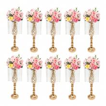 10 Pcs 19.3 Inches Tall Crystal Flower Stand Wedding Road Lead Tall Flower Holders Centerpiece Crystal Flower Metal Flower Vase For Reception Tables Wedding Supplies - Vàng - Xem 10