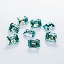 1 pieza Piedra suelta de moissanita color verde azulado D de 100% calidad VVS1 con corte esmeralda, para fabricación de joyas con certificado GRA, DIY - azul verde - Ver 4