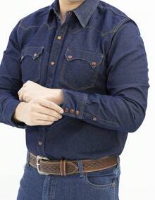 Camisa Mezclilla Manga Larga Azul INDIGO Hombre Modelo 604, Con Bolsas Frontales | RIDER JEANS - Azul - Ver 2