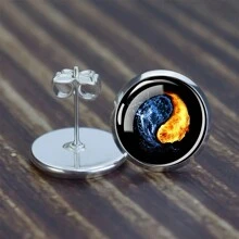 1 Pair Yin Yang Pattern Earrings Chinese Style Taichi Symbol Glass Stud Earrings Jewelry Gift - style - View 6