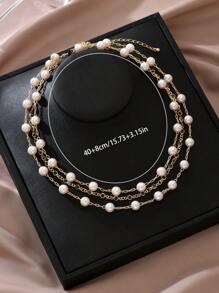 1pc Vintage-Style Multi-Layered Faux Pearl Necklace For Women, Suitable For Gifts, Valentine's Day, Wedding, Party - Multicolor - View 5