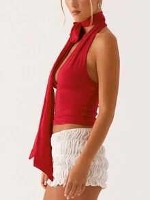 女士夏季系带露背吊带短款背心优雅性感派对上衣