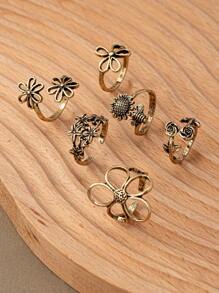 1pc Vintage Bohemian Style Petite Rose Flower Cutout Sunflower Open Ring Adjustable Size Valentines,Mom,Mother,Mother's Day,Gift