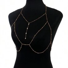 Sexy Women's Body Chain, Rhinestone Pendant Tassel Necklace, Sexy Chest Chain, Rhinestone Pearl Chain, Sexy Women Body Chain Jewelry, Rhinestone Pendant Tassel Necklace, Sexy Chest Decoration Chain, Fashionable Sexy Elegant Chain For Women, Elegant Sexy Women Necklace