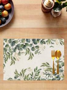 4Pcs Plant Geometric Placemats Pharaoh Sphinx Marine Life Green Leaf Pattern Farmhouse Placemats Heat Resistant Decorative Table Mats Washable Table Mats Tabletop Terrace Easy To Clean Round Table Party Kitchen Home Dining Table Tea Party Dining Table - Green - View 3