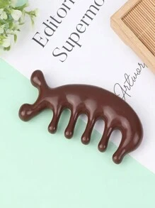 1pc Meridian Massage Comb, Sandalwood Dolphin Head Shoulder Neck Massage Comb, Five Teeth Massage Comb, Suitable For Meridian Massage, Relieve Stress, Relieve Mood - Redwood - View 7