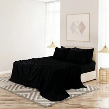 LUX DECOR 6-Piece Embroidered Bed Sheet Set – Brushed Microfiber, Deep Pocket, Lightweight & Breathable – Graduation Gifts, Home Decor, Sleep Protection For Dorms, Student Beds, Back‑To‑School Gift, Soft Bed Linens, Comfortable Sleep, Luxury Bed Set, Valentine's Day Bedroom, Spring Bedding Refresh, Guest Room Essentials, Dorm Room Bedding, Premium Bed Linens, Easy Care Sheets, Hypoallergenic Fabric, Year-Round Comfort, Master Bedroom Update, Matching Bedding Set, Hotel Quality Linens - 黑色 - 查看 6