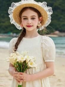 ASK JUNIOR 少女甜美海滩度假风飘逸雪纺公主裙 - 米色 - 查看 8