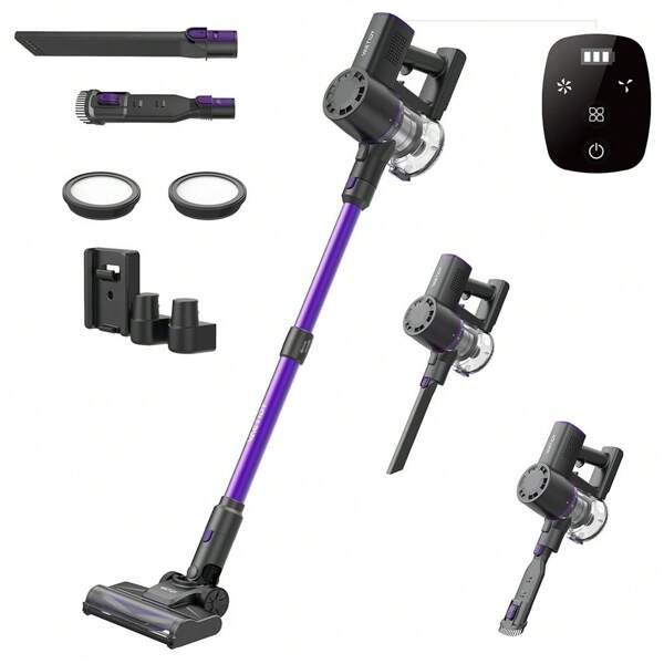 Бездротовий пилосос Vactidy V8 Pro, потужне всмоктування 25 кПа, циклонна система фільтрації, пилозбірник на 500 мл, сенсорний світлодіодний дисплей, щітка, що обертається на 180°, час роботи 35 хв, окремостоячий дизайн