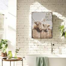 1pc Bathroom Decor Canvas Wall Art Highland Cow Pictures Wall Decor Farmhouse Bathroom Cow Painting For Bathroom Toilet Country Cattle Prints Artwork