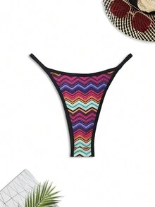 全新条纹高腰沙滩装派对优雅比基尼泳裤，女士时尚比基尼，适合夏季海滩 - 彩色 - 查看 3