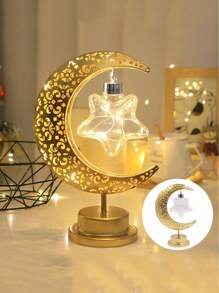 1 szt. Sferyczna lampa dekoracyjna w kształcie gwiazdy, lampa stołowa LED Hollow Iron Art w kształcie księżyca, codzienna lampa dekoracyjna, lampa w kształcie gwiazdy i księżyca