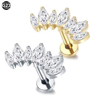 SWANJO 1pc Titanium 7 Marquise CZ Earring Helix Piercing Internally Threaded Ear Stud Tragus Daith Piercing Body Jewelry