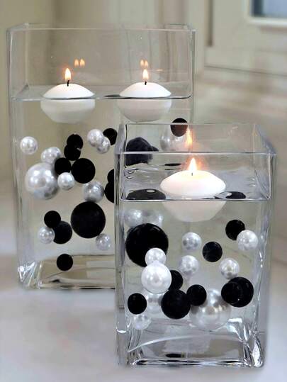 100g/200g 仿珍珠花瓶填充装饰，无孔珍珠花瓶填充物 10/16/20mm，非常适合漂浮蜡烛、万圣节装饰、花瓶配件、桌面中心装饰，适用于生日、婚礼、周年纪念、主题派对、氛围布置、房间、家居装饰。（含凝胶水珠）