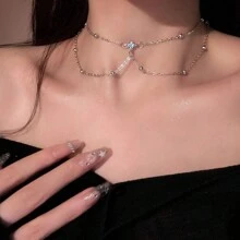 Sexy Rhinestone Beaded Body Chain, Women's Sexy Body Jewelry, Sparkling Pendant Tassel Necklace, Sexy Chest Chain, Stylish Sexy Elegant Chain For Women, Elegant Sexy Women Necklace