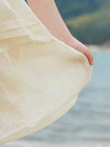 ASK JUNIOR 少女甜美海滩度假风飘逸雪纺公主裙 - 米色 - 查看 11