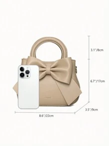 可愛大蝴蝶結手提包 - 卡其色 - 查看 8