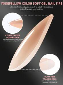 YOKEFELLOW 果冻裸色按压指甲，预着色和构建软凝胶指甲片，5 种颜色/套 140 件/150 件裸色全覆盖杏仁方形椭圆形棺材丙烯酸按压指甲假指甲用品用于指甲延长美甲 DIY 和女孩礼物情人节 - 彩色 - 查看 4