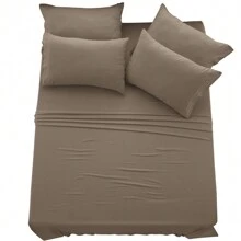 LUX DECOR 6-Piece Embroidered Bed Sheet Set – Brushed Microfiber, Deep Pocket, Lightweight & Breathable – Graduation Gifts, Home Decor, Sleep Protection For Dorms, Student Beds, Back‑To‑School Gift, Soft Bed Linens, Comfortable Sleep, Luxury Bed Set, Valentine's Day Bedroom, Spring Bedding Refresh, Guest Room Essentials, Dorm Room Bedding, Premium Bed Linens, Easy Care Sheets, Hypoallergenic Fabric, Year-Round Comfort, Master Bedroom Update, Matching Bedding Set, Hotel Quality Linens - Màu nâu Sô-cô-la - Xem 8