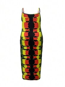 Women Plus Size Casual Vacation Style Printed Spaghetti Strap Dress With Pockets Party Summer Elegant - Multicolor - View 4