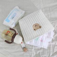 حقيبة وضع الحفاضات والزجاجات للأطفال والماكياج الخاصة بالأمهات، مزينة بطباعة كرتونية للحيوانات وسحّاب، منظم للسفر، قطعة واحدة