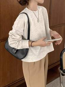 Women's Solid Color Drop Shoulder Long Sleeve Round Neck Loose & Comfy Sweatshirt