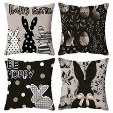 MEMNUN 4 件装复活节抱枕套，现代风格单面印花装饰枕套，45x45 厘米，涤纶面料，可机洗，拉链封口，编织工艺，饰有兔子和彩蛋图案，适用于客厅沙发 - 彩色 - 查看 10