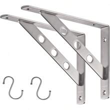 Shelf Bracket 12", Stainless Steel Heavy Duty L Shaped Brackets Wall Mounted Floating Table Support With Hanging Holes Corner Brace 4mm Right Angle Joint Brackets, 2pcs, Max Load 400lbs