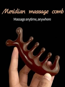 1pc Meridian Massage Comb, Sandalwood Dolphin Head Shoulder Neck Massage Comb, Five Teeth Massage Comb, Suitable For Meridian Massage, Relieve Stress, Relieve Mood - Redwood - View 2