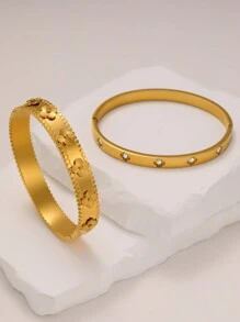Exaggerated 4-Leaf Clover Stainless Steel Bangle Set For Women, Suitable For Multiple Occasions, Couples, Gala, Party And Gift