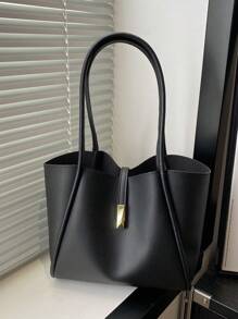 New Solid Color Luxury Feeling Versatile Women Shoulder Tote Bag - Black - View 2