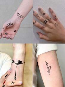 纹身模板和染料套装（纹身模板 + 纹身染料凝胶） - 多图案临时纹身套装，适合男性和女性，手指、手腕、肩膀、颈部、锁骨、身体艺术、防水、仿纹身模板