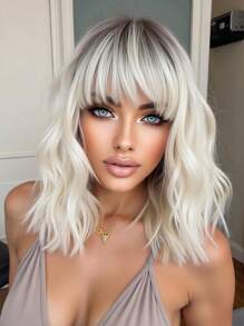 Multi-Color Wavy Curly Wigs, Beautiful & Fashionable Synthetic Heat-Resistant Fiber Wigs For Women, Suitable For Daily Wear And Parties - Ombre - View 1