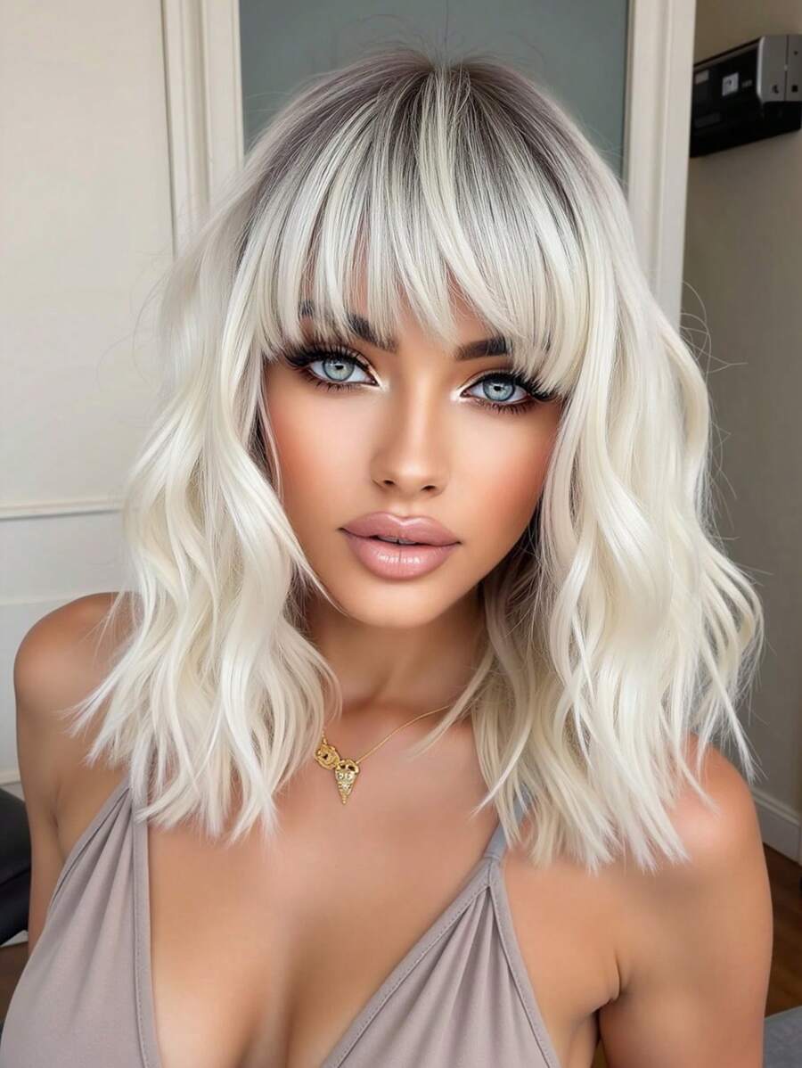 Multi-Color Wavy Curly Wigs, Beautiful & Fashionable Synthetic Heat-Resistant Fiber Wigs For Women, Suitable For Daily Wear And Parties - Ombre - View 1