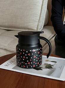 1pc 800ml Stainless Steel Double Wall Insulated Cherry Blossom Pattern Coffee/Tea/Water Pot, Suitable For Office, Restaurant, Outdoor, School, Home, Great Gift For Christmas, Valentine's Day, Mother's Day, Back-To-School Back To School