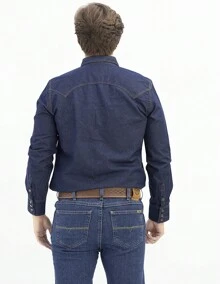 Camisa Mezclilla Manga Larga Azul INDIGO Hombre Modelo 604, Con Bolsas Frontales | RIDER JEANS - Azul - Ver 3
