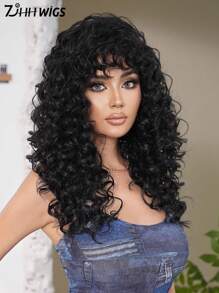 7JHH WIGS 24 Inch Striking Black Afro Kinky Wigs For Women - Long Loose Deep Wave Wig With Bangs, Synthetic Heat Resistant Fiber Hairpiece For Daily Wear, Music Festivals Celebrations Party Cosplay Use - Costume Wig Accessories - Graduation Gift - màu đen - Xem 4