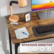PayLessHere| 32 Inch Computer Desk| Brown| Office Desk With Metal Frame, Adjustable Feet|-Resistant, Scratchproof Surface| Sturdy Writing Table Home Office Or Study| Pack Of 1 - 棕色 - 查看 5