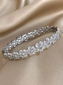 1 chiếc vòng tay hoa thanh lịch, phù hợp cho phụ nữ và thiếu nữ, vòng tay hở bằng thép không gỉ thời trang dễ thương, có thể đeo nhiều vòng cùng lúc, phụ kiện hàng ngày và dự tiệc, quà tặng Ngày của Mẹ. - Nhiều màu - Xem 12