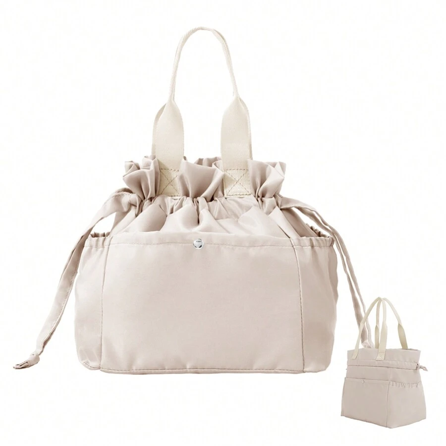 Lunch Bag Women Reusable Insulated Lunch Bag, Portable Thermal Lunch Box, Suitable For Students, Office Workers, Business Trips, Picnics, Thermal Lunch Bag With Large Capacity, Recommended Cross-Border Giftback - 米色 - 查看 1