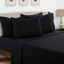 LUX DECOR 6-Piece Embroidered Bed Sheet Set – Brushed Microfiber, Deep Pocket, Lightweight & Breathable – Graduation Gifts, Home Decor, Sleep Protection For Dorms, Student Beds, Back‑To‑School Gift, Soft Bed Linens, Comfortable Sleep, Luxury Bed Set, Valentine's Day Bedroom, Spring Bedding Refresh, Guest Room Essentials, Dorm Room Bedding, Premium Bed Linens, Easy Care Sheets, Hypoallergenic Fabric, Year-Round Comfort, Master Bedroom Update, Matching Bedding Set, Hotel Quality Linens - 黑色 - 查看 2