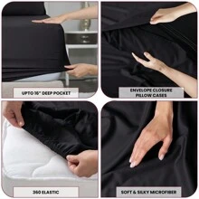 LUX DECOR 6-Piece Embroidered Bed Sheet Set – Brushed Microfiber, Deep Pocket, Lightweight & Breathable – Graduation Gifts, Home Decor, Sleep Protection For Dorms, Student Beds, Back‑To‑School Gift, Soft Bed Linens, Comfortable Sleep, Luxury Bed Set, Valentine's Day Bedroom, Spring Bedding Refresh, Guest Room Essentials, Dorm Room Bedding, Premium Bed Linens, Easy Care Sheets, Hypoallergenic Fabric, Year-Round Comfort, Master Bedroom Update, Matching Bedding Set, Hotel Quality Linens - 黑色 - 查看 4