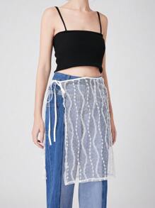 1 szt. Długa sukienka z cekinami, koronką laserową, punkową, przezroczystą, wiązaną, fartuchową, modna, niezbędna i wszechstronna część garderoby - Biały - Zobacz 1