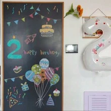 1 Roll Self-Adhesive Vinyl Removable Chalkboard Wallpaper, 5pcs Colored Chalks, Durable Dry Erase Wallpaper Message Board For Office, School, Home - Black - View 8