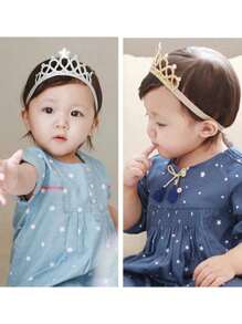 Diadema y accesorios para el cabello de bebé recién nacido, diadema estilo corona de Corea en color plata u oro, adecuado para uso diario y como regalo para ocasiones como los 100 días o cumpleaños