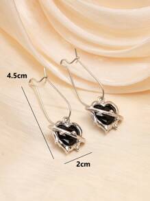 1/4 Pairs Fashionable Metal Heart Inlaid Cubic Zirconia Pendant Earrings, Luxury Rhinestone Heart Shaped Eardrop, Suitable For Women Daily, Party Wear, Valentine's Day Gift