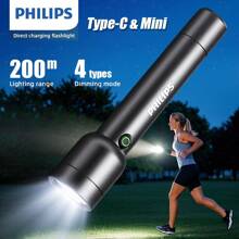 PHILIPS 1 szt. Latarka ładowana przez USB Mocna latarka o bardzo długim promieniu Przenośne domowe światła LED z 4 trybami oświetlenia Przetrwanie na świeżym powietrzu Oświetlenie zewnętrzne Awaria zasilania Światła awaryjne Do pracy w terenie, oświetlenie drogowe, piesze wędrówki, wspinaczka, prezenty na Święto Dziękczynienia i Boże Narodzenie